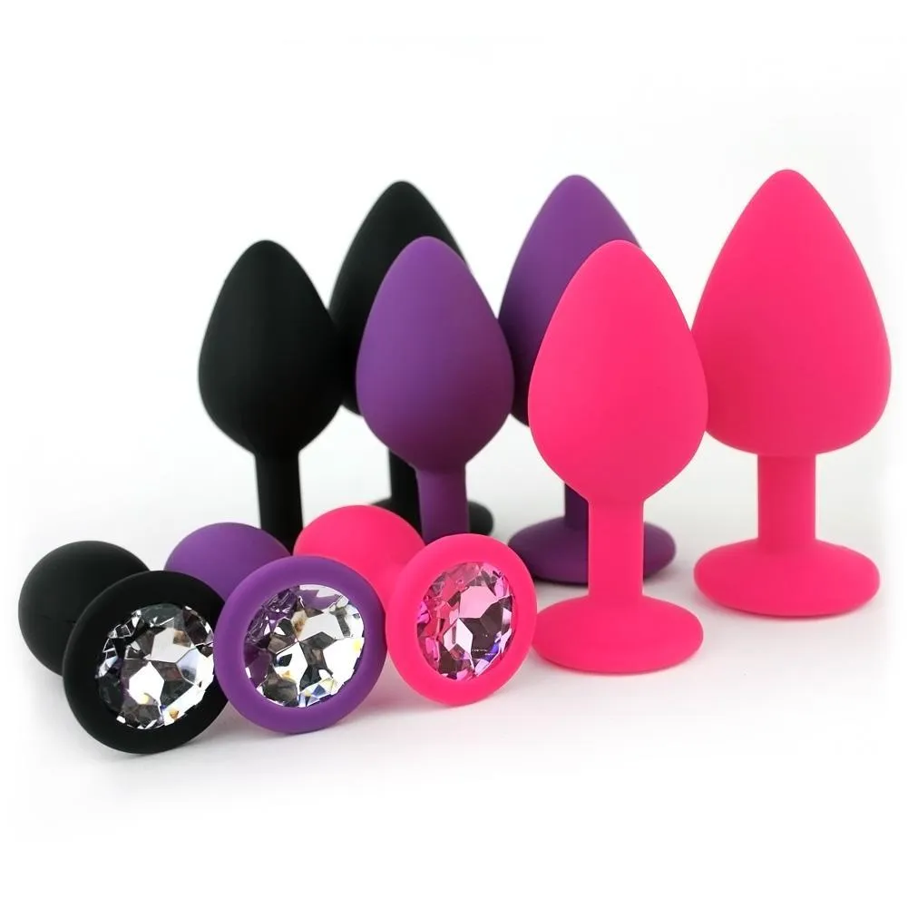 Black Silicone Jeweled Anal Plug - Available In 3 Sizes!