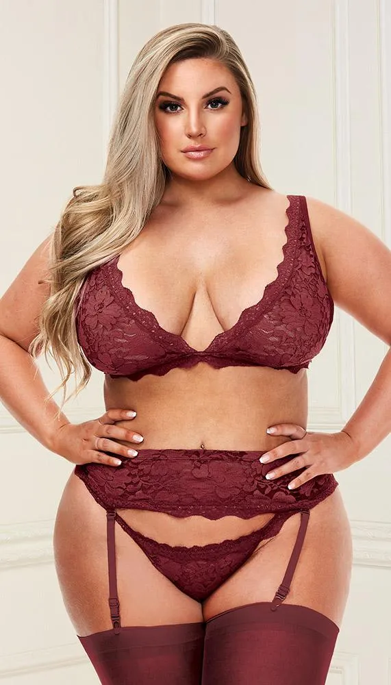 Flirty Lace Bralette. Lace Garter Skirt & Matching G-String Set
