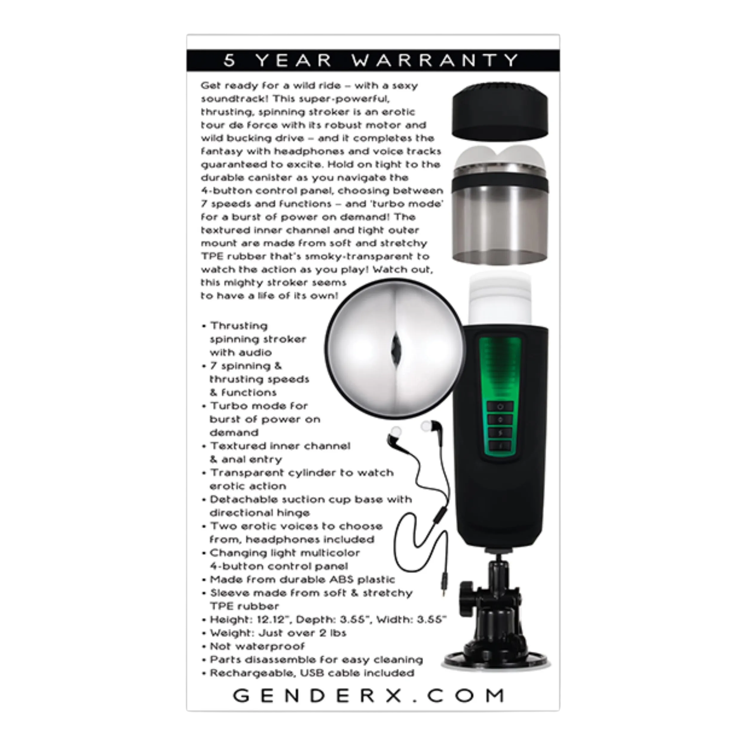 Gender X Message In A Bottle Rechargeable Thrusting Spinning Stroker