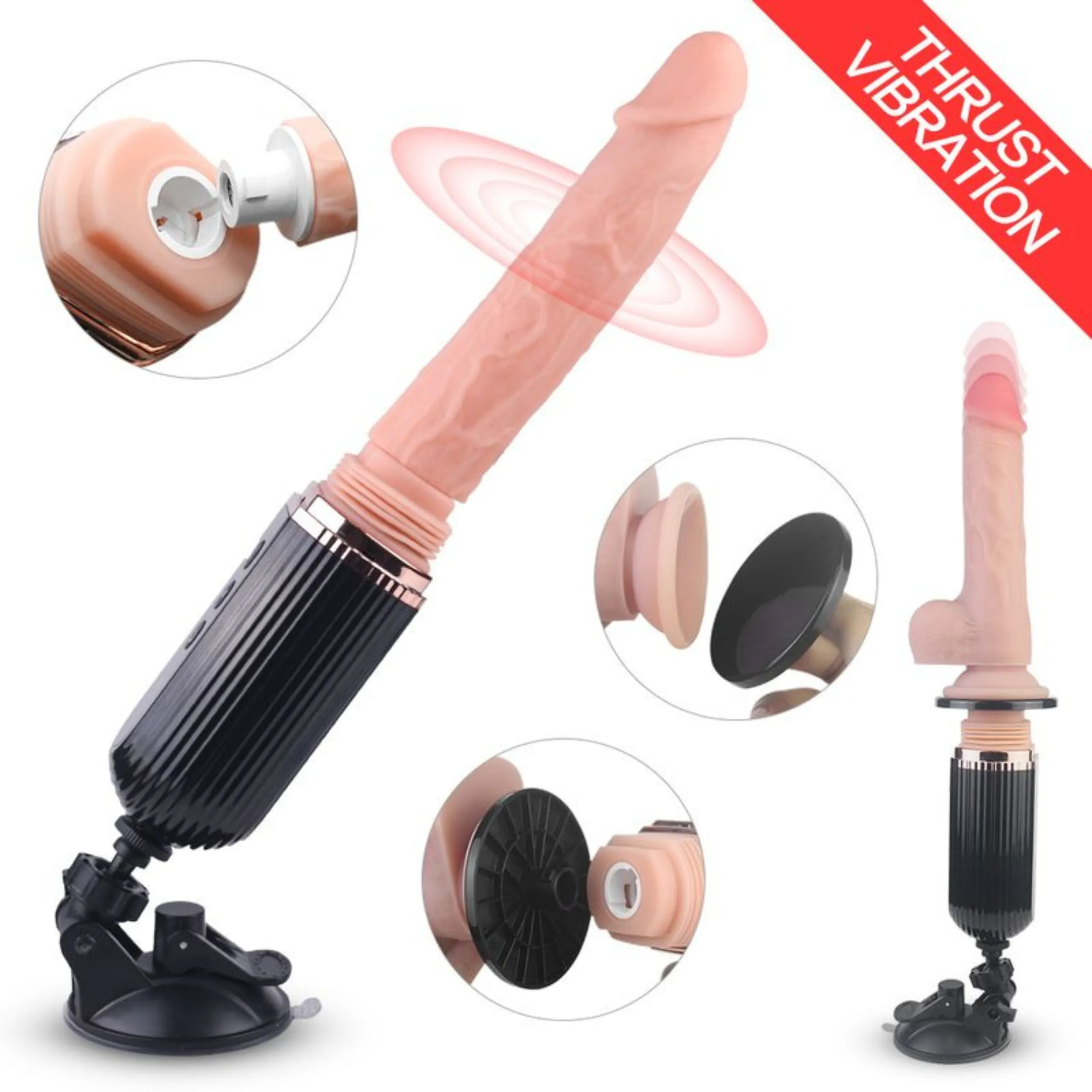 Hands-Free Thrusting & Vibrating Silicone Dildo - Includes Suction Cup Compatible Attachment!