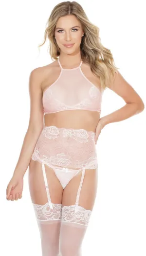 High Waisted Halter Bra. Garter Belt & G-String Set
