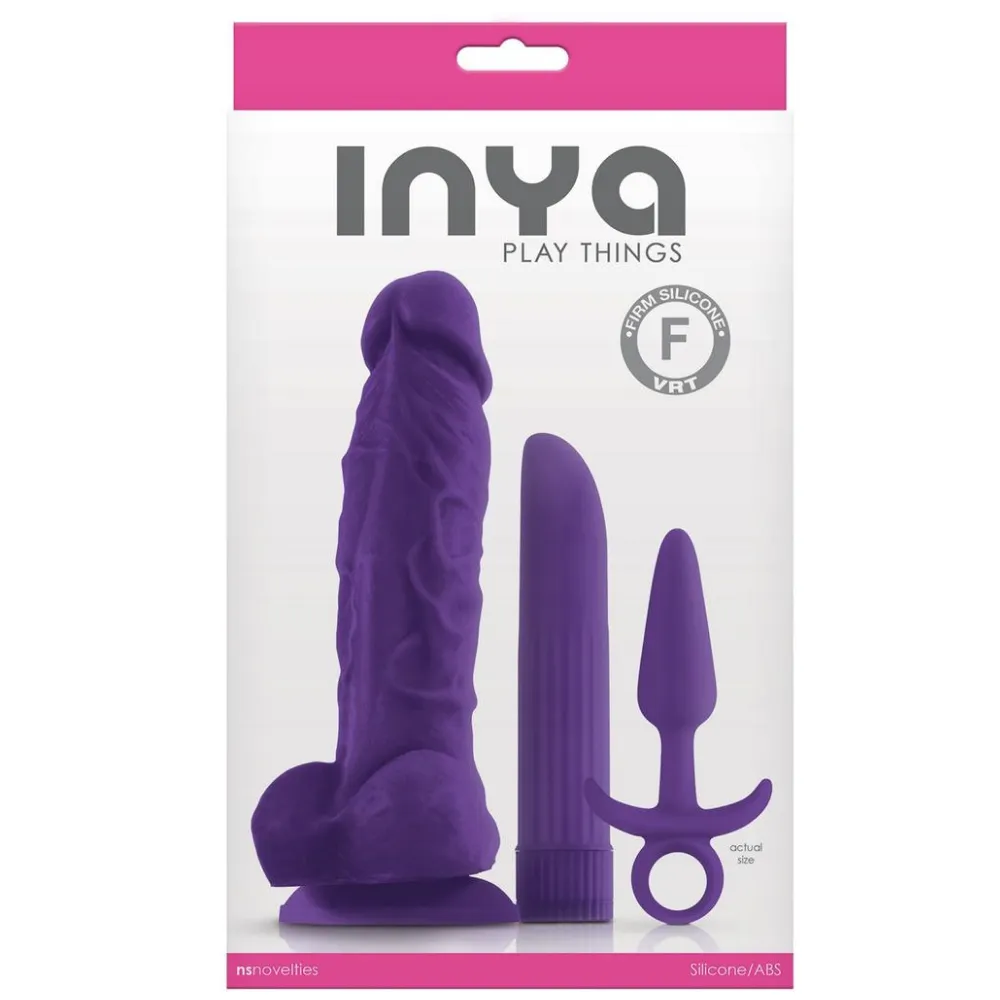 Inya Play Things Kit - Set Of 3 Sex Toys Includes Dildo. Vibrator. and Butt Plug!