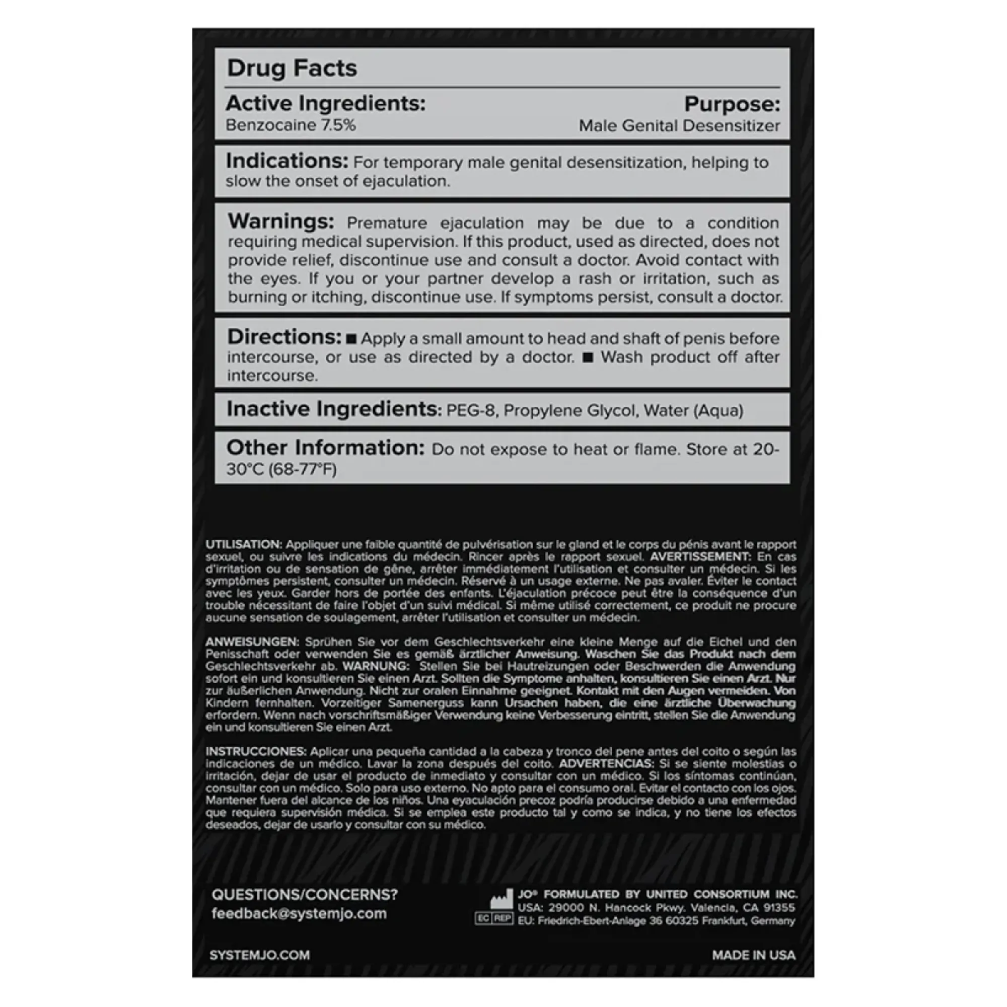 JO Prolonger Desensitizing Spray with Benzocaine 2oz