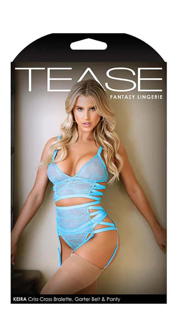 Keira Criss Cross Bralette. Garter Belt & Panty Set