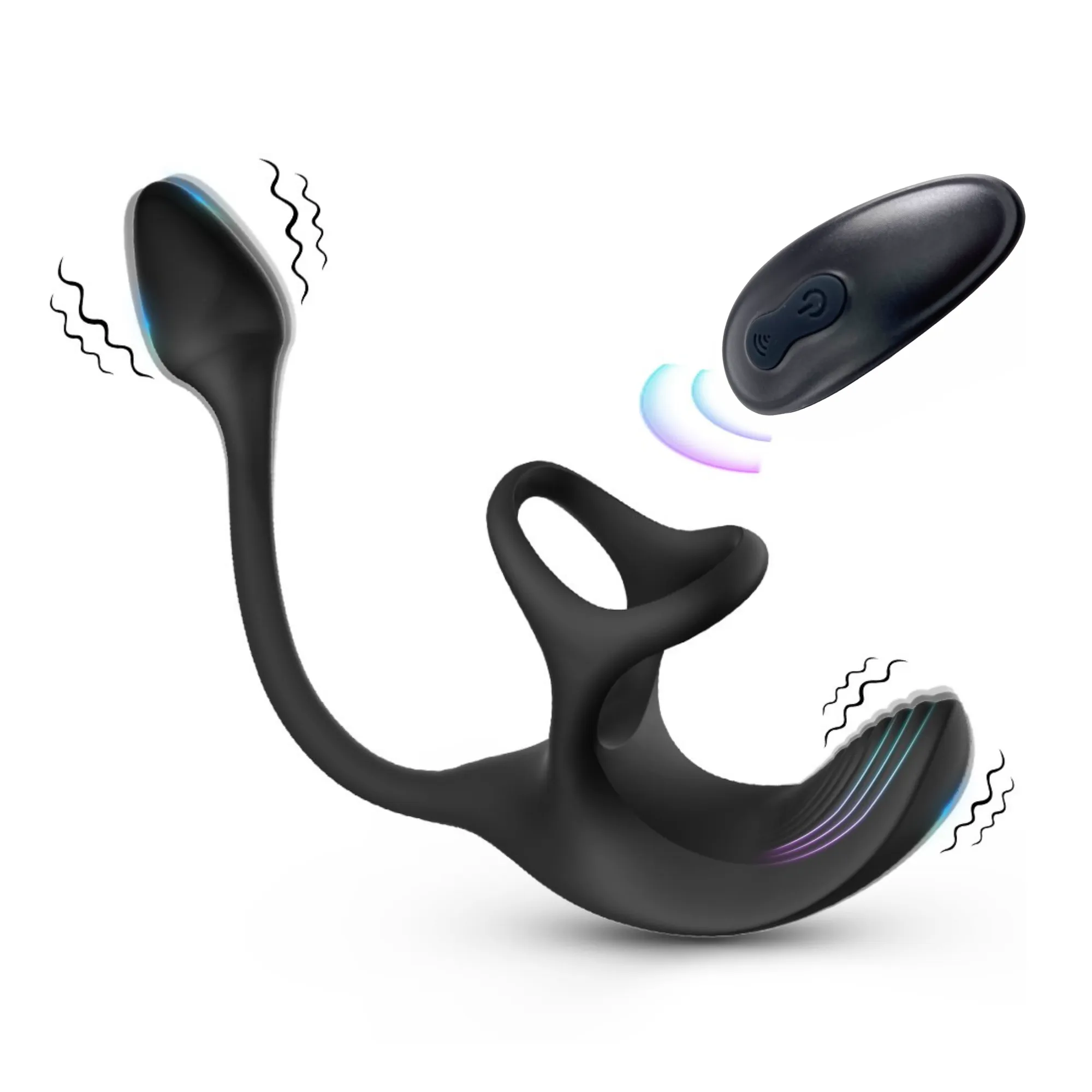 Triple Stimulating Vibrating Silicone Cock Ring with Remote - Penis. Scrotum. and Anal Vibes!