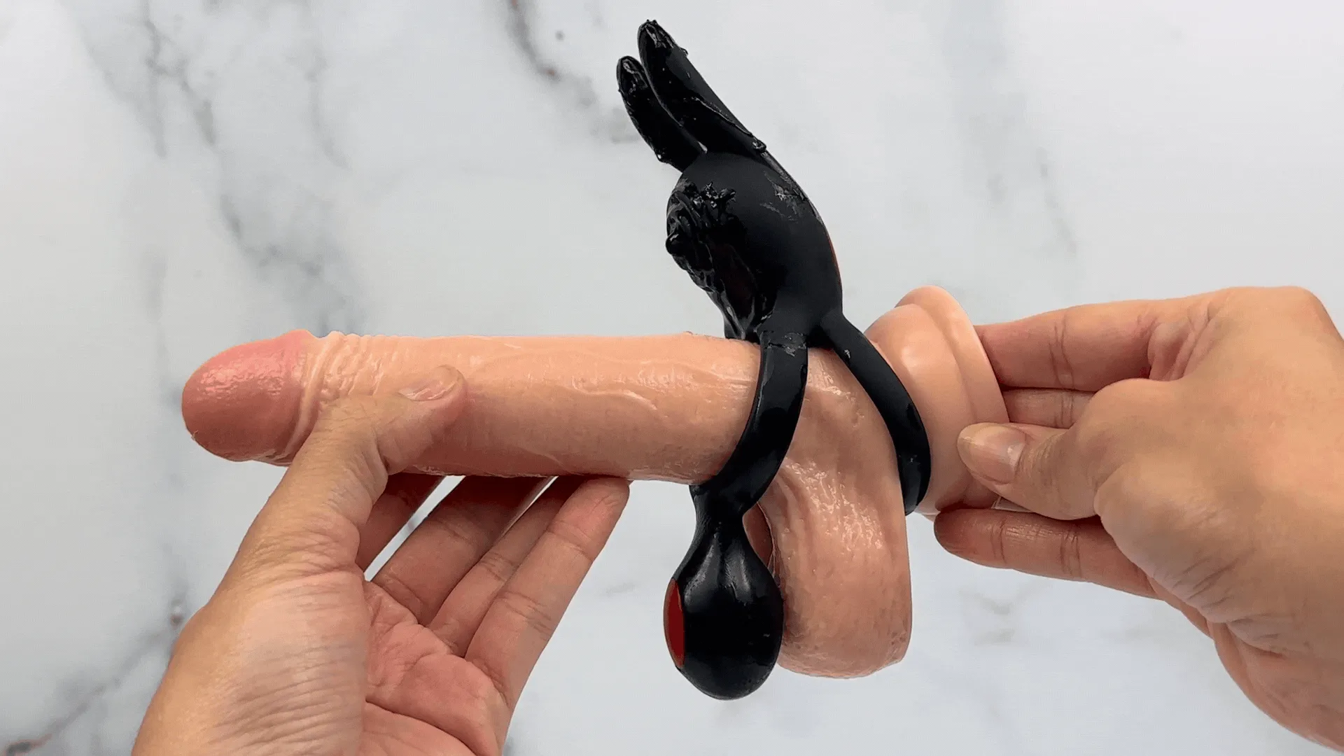 Vibrating Silicone Bunny Dual C-Ring - Penis. Clit. and Scrotum Vibes!