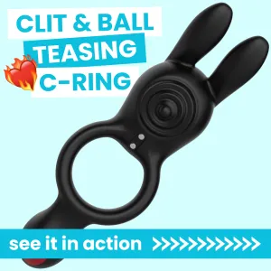 Vibrating Silicone Bunny Dual C-Ring - Penis. Clit. and Scrotum Vibes!
