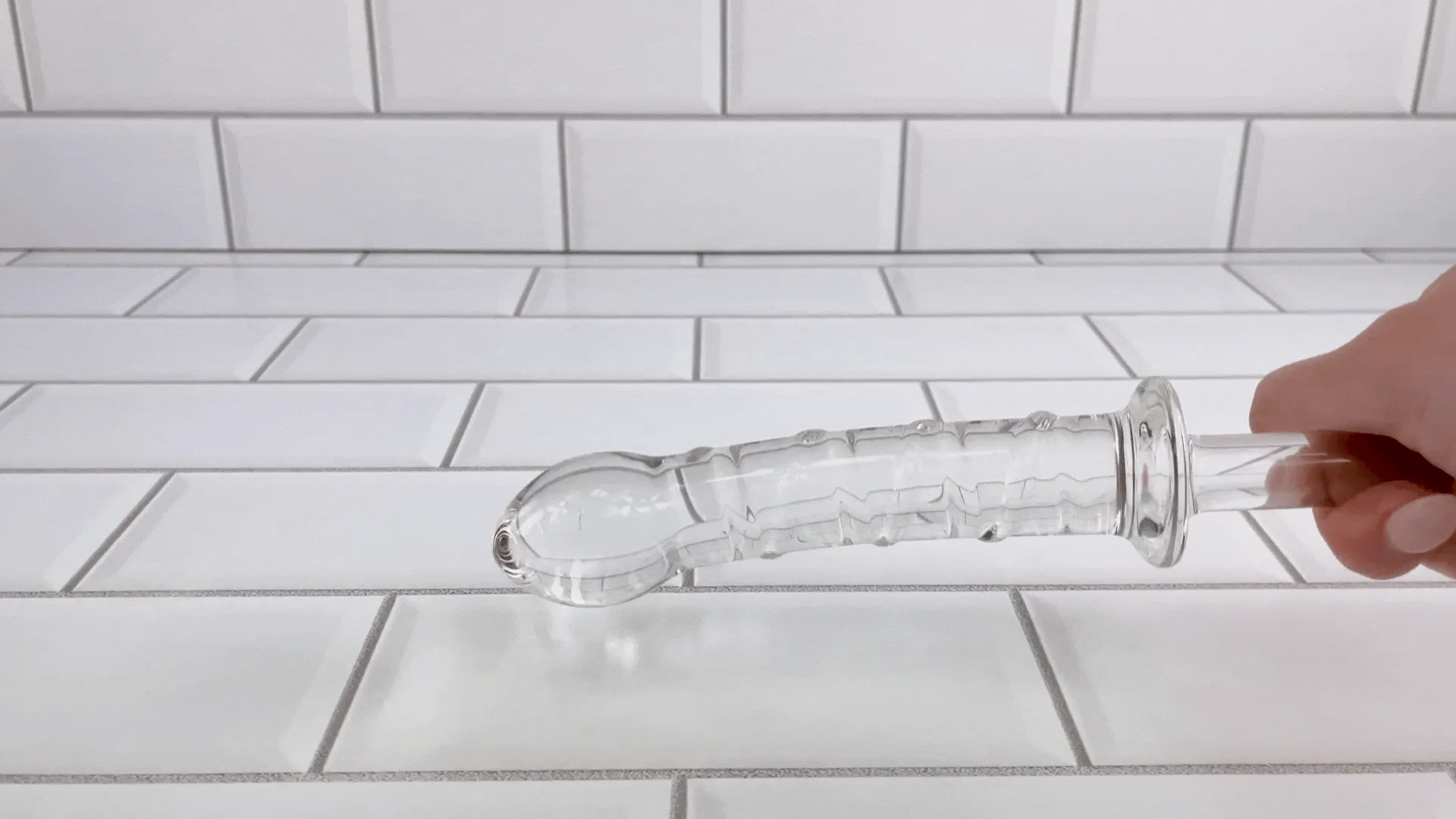 X-Long Textured Glass Dildo With Handle