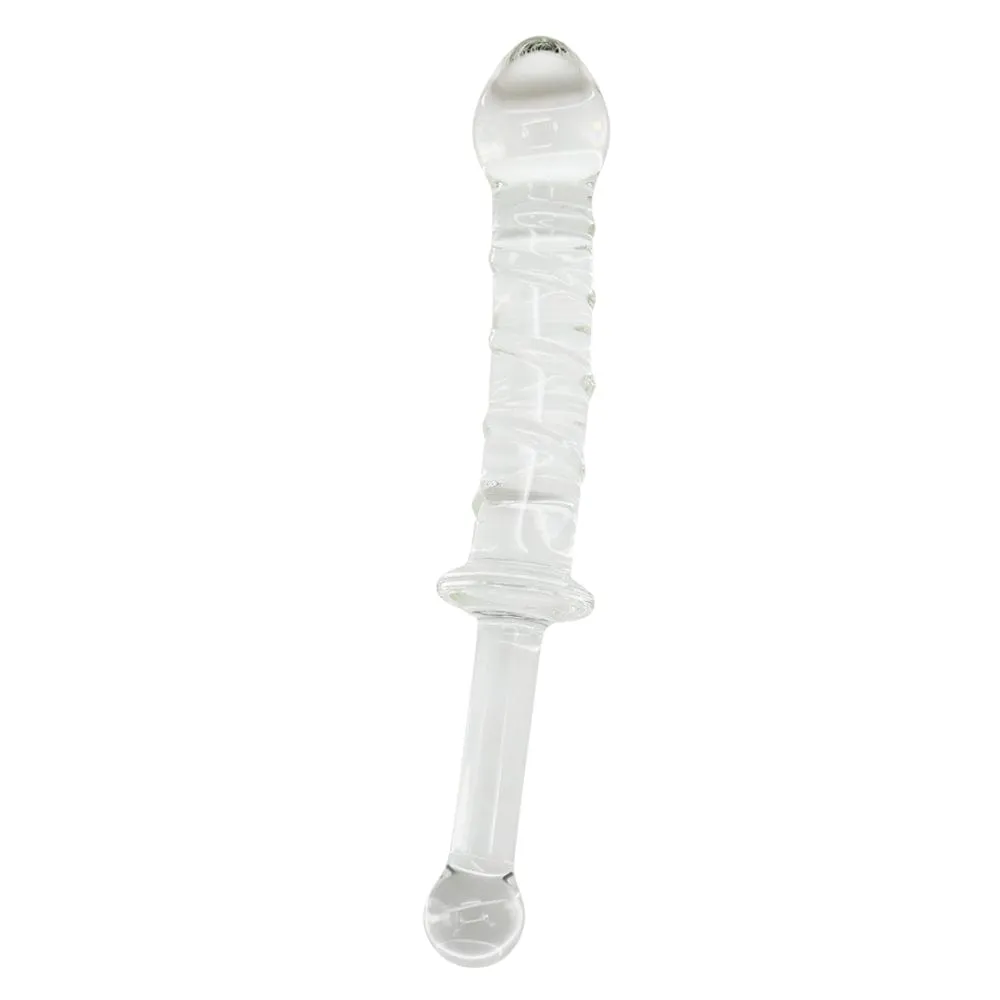 X-Long Textured Glass Dildo With Handle