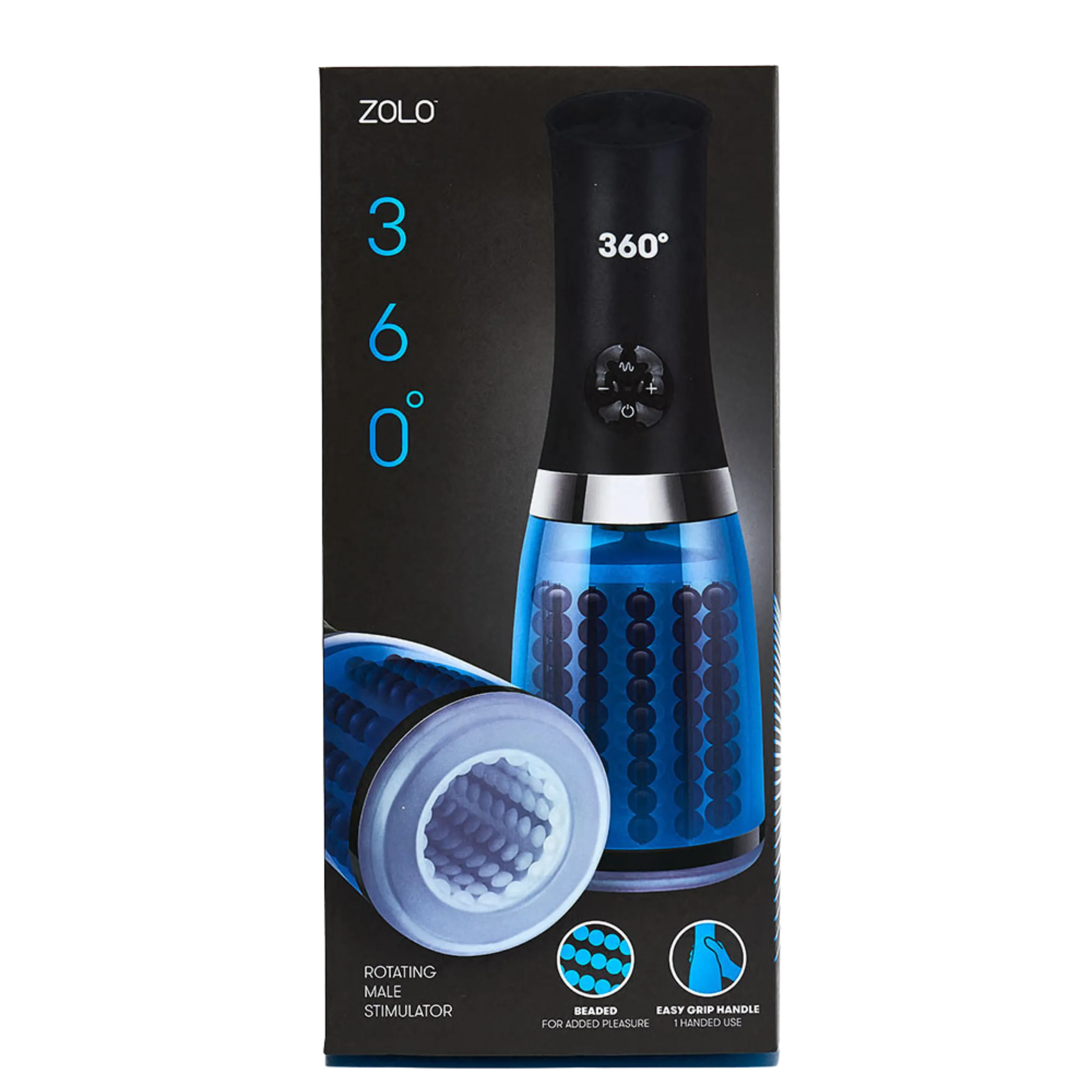 ZOLO 360 Rotating Beaded Masturbator - Blue/Black